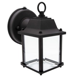 Maxxima LED Porch Lantern Outdoor Wall Light - Features Clear Glass, 3000K Warm White, 650 Lumens, Dusk to Dawn Photocell Light Sensor, Patio or Porch Sconce Fixture for Exterior Lighting - Black