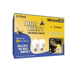 Miracle LED Yellow Bug Light MAX - Replaces 100W - A19 Outdoor Bulb for Porch and Patio - 4 Pack (604992), 12 watts