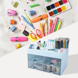 DoocliB schreibtisch organizer, schreibtisch organizer mit 4 schubladen schreibtisch organizer schubladen,Multifunktionaler Schreibtisch Organizer, Platzsparendes Desk Organizer (blau)