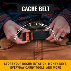 Cache Belt - More Than A Money Belt, Adjustable & Anti-Theft Hidden Money Belt for Travel, EDC Outdoor & Survival, Made In USA, Mil-Spec Webbing, Stainless Steel Cerakote Buckle, Black, Large