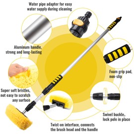 Rv Wash Brush, Car Wash Brush with 5-11 Ft(60"-132") Extendable Handle,On/Off Button to Control Water Flow Soft Bristle for Cleaning Car, Boat, Truck, RV, House Siding, Solar Panels, Ect