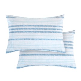 Elegant Comfort Ultra Soft Set of 2 Striped Print Pillowcases - 1500 Premium Hotel Quality Microfiber, Soft and Smooth Envelope Closure 2-Piece Pillow Covers - Standard/Queen, Traci Aqua