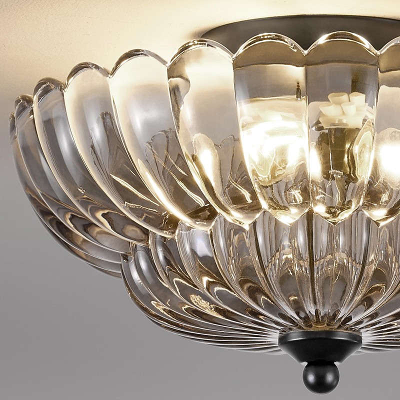 Modern Black Ceiling Light Fixture, 12" Clear Glass Flush Mount