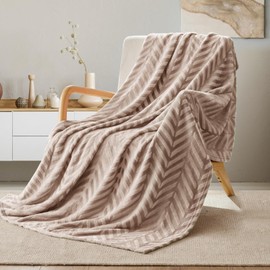 Whale Flotilla Flannel Fleece Throw Blanket for Couch, 130x150 CM, Soft Fluffy Velvet Sofa Blanket with Decorative Chevron Pattern for All Season, Warm and Lightweight, Champagne