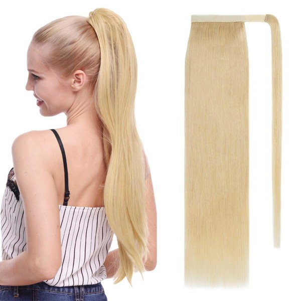 Benehair Ponytail Real Hair Extensions 100% Real Hair in Ponytail Extensions Light Gold Ponytail Extension Real Hair Ponytail Real Hair for Women 45 cm 90 g #613