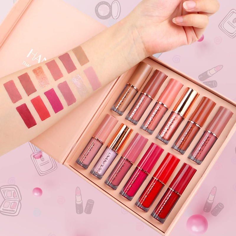 Hongyans Lipstick Set 12 Colours Waterproof Lip Gloss Liquid Matte