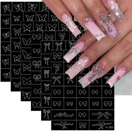 6 Sheets Airbrush Stencils Nail Stickers for Nail Art Cute Bow Nail Art Stickers Butterflies Bow Hollow Designs French Nail Stamper Tools Butterfly Nail Decals for Women Girls Acrylic Manicure Salon