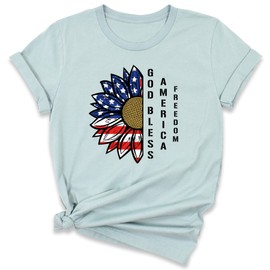 4th of July T Shirts, Sunflower Unisex Patriotic Shirt, Independence Day Top, Cool American Memorial Graphic Tees, USA Flag Shirts, Plus Size Outfit (God Bless America)
