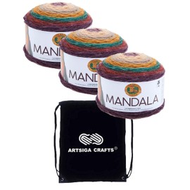 Lion Brand Mandala Warlock 525-215 (3-Skeins - Same Dye Lot) DK Light Worsted #3 Acrylic Yarn for Crocheting and Knitting - Bundle with 1 Artsiga Crafts Project Bag