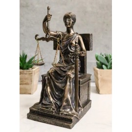 Ebros Seated Lady Justice in Blindfold with Scales and Sword Statue 8.25" Tall