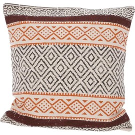 GURU SHOP Woven Kilim Cushion Cover Block Print, Decorative Cushion Cover, Boho Cushion Traditional Manufacture - Pattern 13, Red, Cotton, 50 x 50 x 0.5 cm