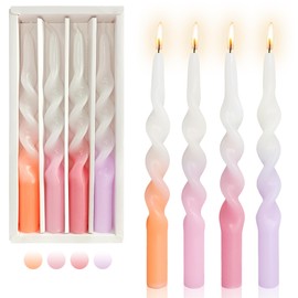 White Spiral Candle Tapered Candles,Gedengni 10 Inches Colorful Candle Sticks Pink Twisted Candlesticks Purple and White Taper Candles for Table Decor Women Gift Idea (1S-White Gradient)