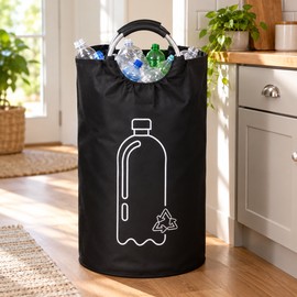 82L Recycling Bin for Empty Bottle Storage – Foldable Waterproof Basket with Aluminum Handle for Home Organization