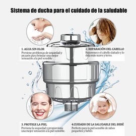 Filtro de Ducha Agua Universal de 25 Etapas, Incluye 3 Cartuchos de Filtro Reemplazable, Filtro Regadera, Purificador de Agua para Elimina Cloro/Impurezas Olores, para todos los cabezales de ducha.