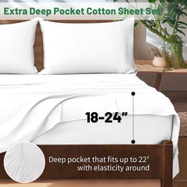 Overket Extra Deep Pocket California King Sheets 18-24 Inch 100% Egyptian Cotton 1000 Thread Count Sateen Weave Soft Breathable 4 Pieces（California King,White）