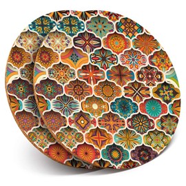 Destination Vinyl ltd 2 x MDF Glossy Top Coasters Round - Ethnic Floral Mandala Pattern Indian 12522