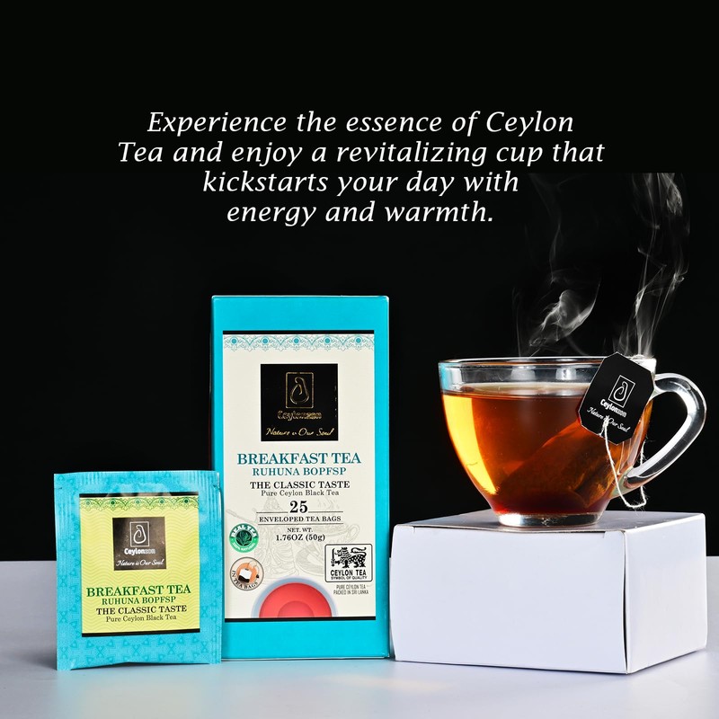 Ceylonzon Ceylon Breakfast Tea Classic Taste 25 Individually Foil-Wrapped Tea
