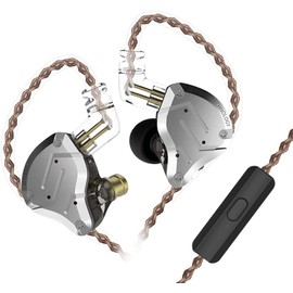 KZ ZS10 Pro - Audífonos intraurales con cable, monitores, 4BA+1DD, 5 controladores, audífonos de metal con placa frontal de acero inoxidable, cable desmontable de 2 pines (con micrófono, color negro)