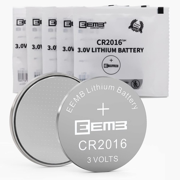 EEMB 5 PACK CR2016 Battery 3V Lithium Battery Button Coin Cell Batteries 2016 Battery ECR2016 DL2016 LM2016 for car key FOBs, Watches, Calculators, Garage Door Openers, Toys, LED Lights, Games Console
