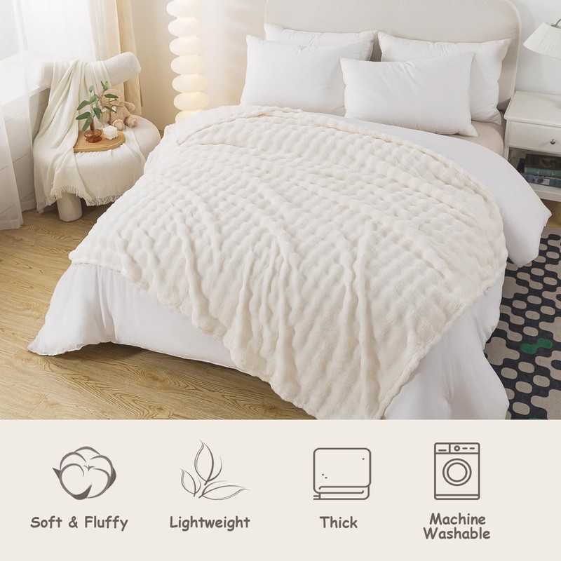 DJDEA Large Soft Fleece Throw Blanket White 127 * 153