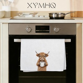 Highland Cow Gift Kitchen Towels, Highland Cow Gifts for Farm Lovers, Scottish Cattle Decor Hand Towel for Home Bar Decoration, Coffee Art Tea Dish Cloth 16x24 Inch