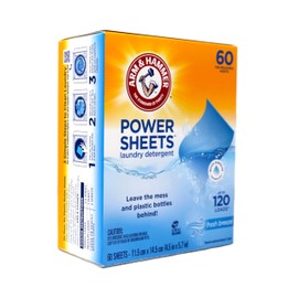 Arm & Hammer Power Sheets Laundry Detergent, Fresh Breeze Scent, Up to 120 Loads, 60 Count