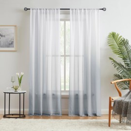 Grey Ombre Sheer Curtains 84 Inches Long for Living Room Bedroom Decor, Chiffon Crinkle Gradient Semi Voile Rod Pocket Window Curtain Drapes for Girls Room, Garden, Yard, Set of 2 Panels