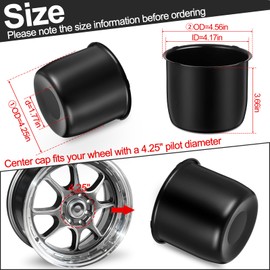 Tallew 4 Pack 4.25 Inch Push Through Trailer Wheel Center Caps, Black Chrome Heavy Duty Wheel Hub Caps for Trailer, Truck, Rv, Utility Vehicle with 4.25" Center Bore Rim