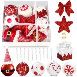 Christmas Decoration Set, 18 x 8 cm PVC Plastic Christmas Tree Baubles, Shatter-Free Christmas Decoration, Red and White Classic Christmas Tree Baubles, Decorative Wall Hangings Festive Ornaments