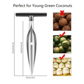 KCKHFA Coconut Opener Tool Set for Green Fresh Coconut, Manual Cutter, Straw Hole Puncher with 4 PCS Reusable Straws & Brush