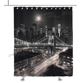 TheBlackSpot Black and White Mens Shower Curtain for Men 3D Designer New York City Night Scene Urban Life Brooklyn Manhattan Bath Curtains Decor Grommet with Hooks 72" W × 78" H