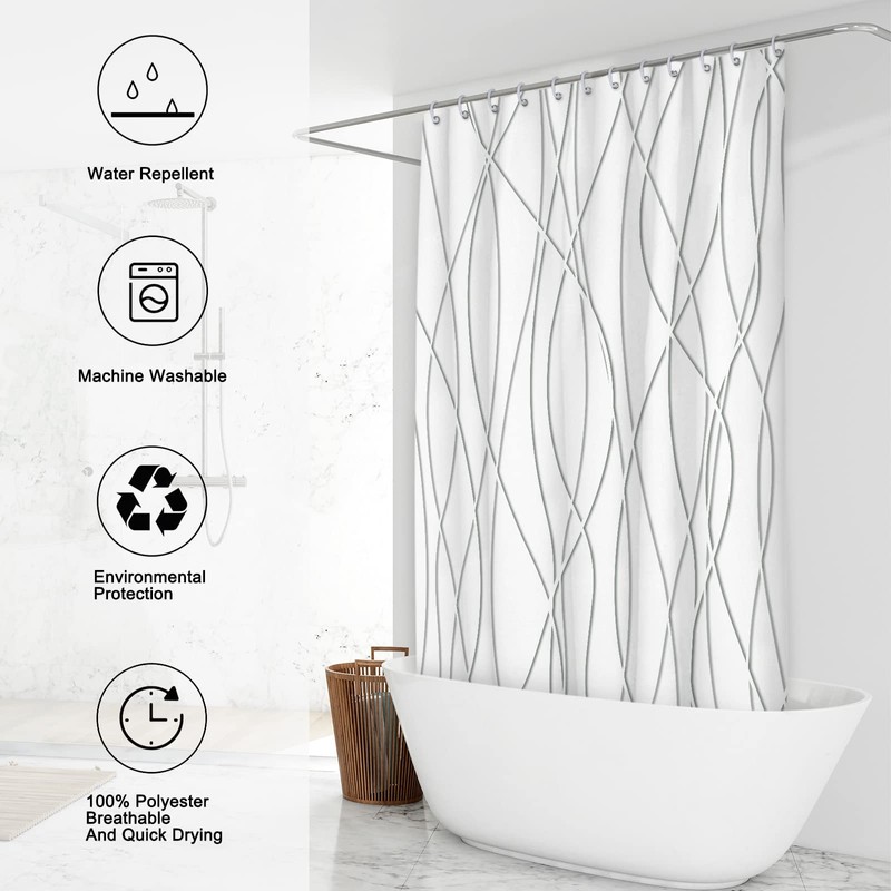 Punkray Grey Shadow Shower Curtain for Bathroom with Hooks, Shower