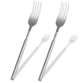 LLMSIX 2pcs Extendable Fork for Jokes, Portable Telescopic Fork, Stainless Steel Forks Scalable from 8.7in to 25.4in for Outdoor Barbecue Dining Travel Feeding