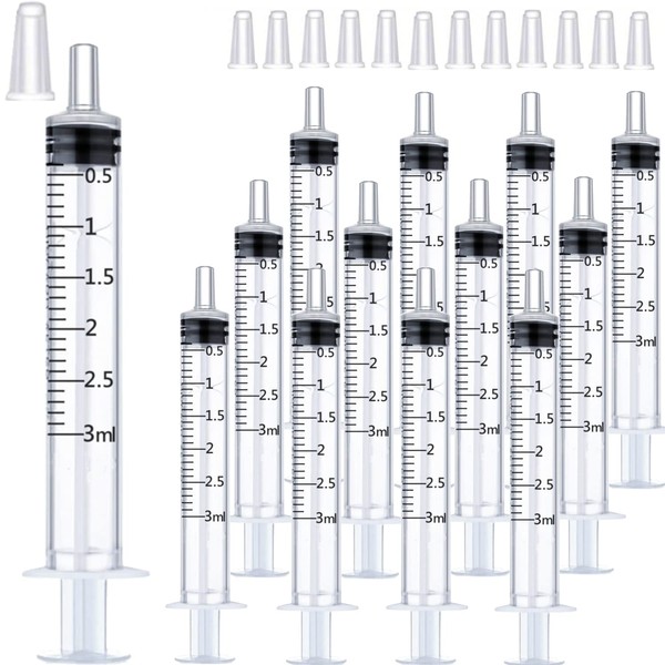 20 Pack 3ml Plastic Sterile Syringes with Storage Caps, Luer