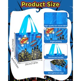 Liobelon 12 Pcs Hero Party Favors Bags Comic Hero Goodie Candy Bag Gift Bags Reusable Non-Woven Treat Bag With Handle for Boom Theme Birthday Baby Shower Party Supplies (Spider Hero)