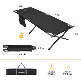 KingCamp Camping Cot Portable Sleeping Cot for Adults Heavy Duty 81"x 30" Oversized Camp Cots with Pocket Folding Outdoor Camping Bed for Travel, Camp, Beach, Hike,Outdoor and Indoor Use(Black)
