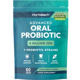 Oral Probiotics for Mouth 6 Billion CFU | Advanced Dental Probiotics for Adults | 7 Probiotic Strains Including Lactobacillus Reuteri | 60 Vegan Chewable Tabs | Mint Flavour | by Horbaach