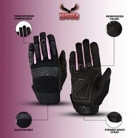 Hugger Women's Touchscreen Full Finger Motorcycle Gloves w/Reinforced Palms for Riding, Cycling, Climbing, Work, Sports (X-Large, Pink/Black)