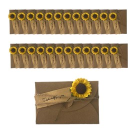 WYAN Small Envelopes, 25 Pieces Vintage Kraft Paper Giftcard, Dried Flower Sunflower Envelopes, Twine, for Birthdays, Weddings, Friends, Family - Good Luck Gifts for Men and Women