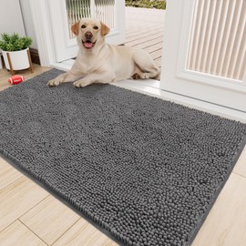 Amyracel Absorbent Dog Door Mat for Muddy Paws, 60" x 30" Non Slip Washable Door Mat Indoor Entrance, Quick Dry Chenille Pet Entry Rugs for Entryway Indoor, Grey
