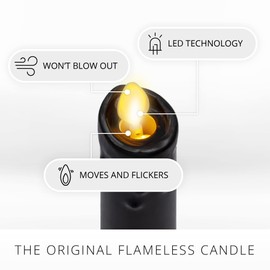 Luminara Black Single Wax Drip Flameless Candle Tapers (1 x 9.5 inch), Moving Flame LED Candle Unscented Real Wax with Dripped Top Timer Function, Table, Mantel, Holiday Decoration
