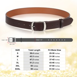 2 Packs Women Leather Belts for Jeans Fashion Leather Ladies Waist Belt Black Coffee Medium,Fit Waist Size 31-36 Inches