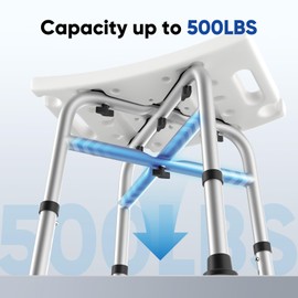 LUFEIDRA Shower Chair for Inside Shower, Heavy Duty 500LBS Reinforced Shower Stool, 5 Height Adjustable Shower Chair for Elderly and Disabled, Tool-Free Assembly, Shower Bench for Bathtub Shower Stall