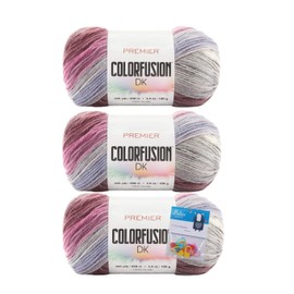 Premier Yarn Colorfusion DK - 3.5 Oz - #3 Light Weight - 3-Pack Bundle with Bella's Crafts Stitch Markers (Berries & Cream)