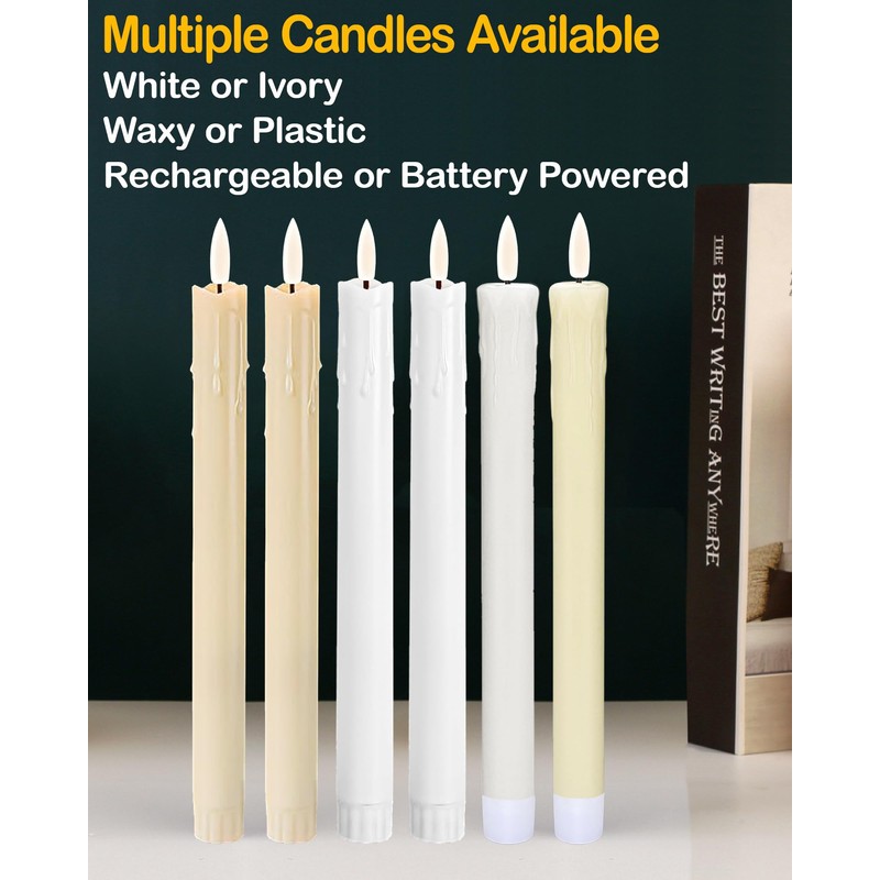 Gmnee 9.6" Rechargeable Flameless Taper Candles with Remote, Timer, Dimmer,