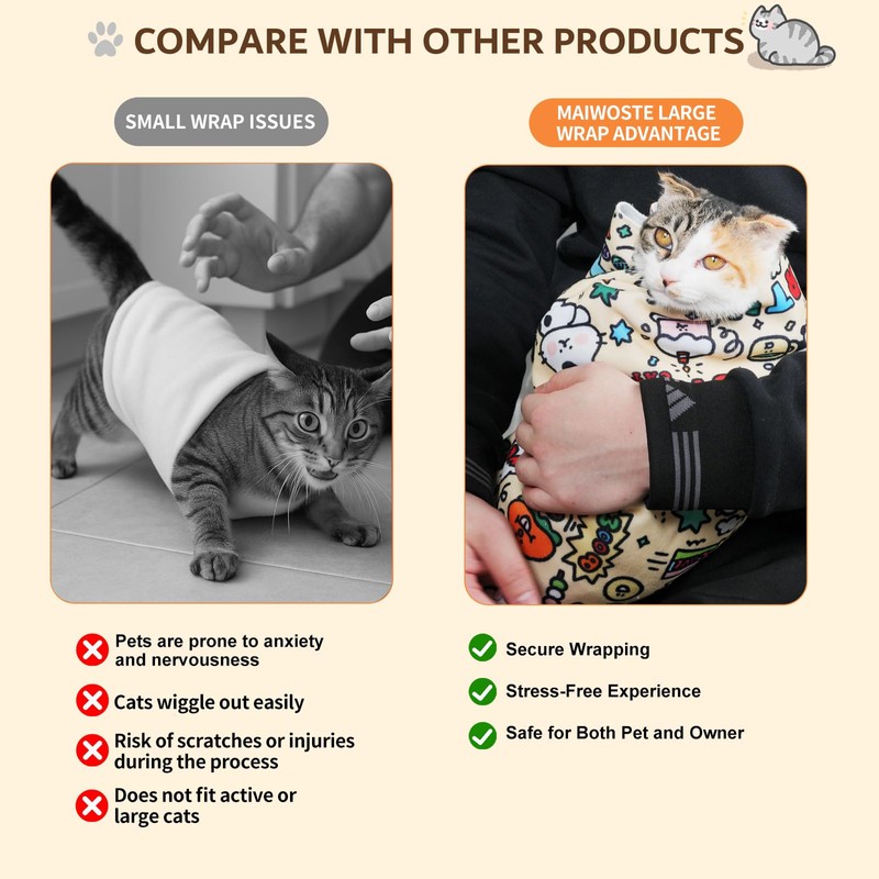 maiwoste 27.6" Large Cat Grooming Wrap – Anti-Escape Cat Wrap