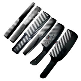 6 pcs Barber Combs Professional Complete Set Flat top Taper Styling Fade Inch Mark Top Clipper Comb Black Combs, High quality, hair brush, salon, barber, stylist, style, short hair, long thick