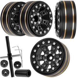 RCarmubWow RC 1.3 Beadlock Wheels Single & Dually for 1/18 TRX4M Ascent-18,1/24 SCX24 FCX24 RC Crawler Car,Aluminium & Brass 1.3 Beadlock Rims,4pcs,Black w/Black