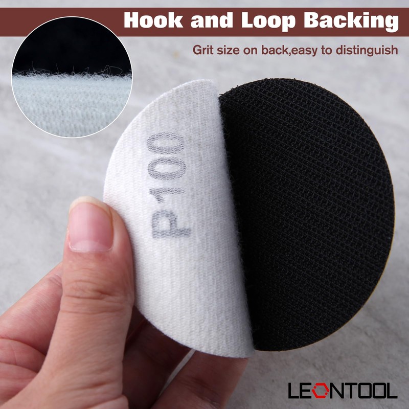 LEONTOOL Sanding Discs 3 Inch 100 Grit Hook and Loop