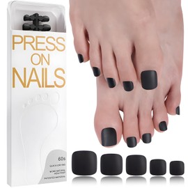 Bellelfin Press on Toenails for Women Matte Black Toenails Press on Short Square Toe Nail Press ons, 120pcs Press on Toenails Full Cover Toe Press on Nails